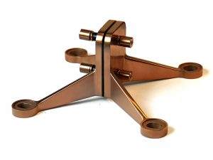 Structural spider bracket in Double Stone Steel PVD colored stainless steel Bronze Brush.