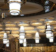 Decorative ceiling and lighting for casino in Macau in Double Stone Steel PVD coating colour Decorative ceiling and lighting for casino in Macau in Double Stone Steel PVD coating colour