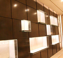 Light boxes and interior wall cladding in PVD coated coloured stainless steel finish Bronze SS1104 Light boxes and interior wall cladding in PVD coated coloured stainless steel finish Bronze SS1104