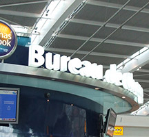 Thomas Cook Bureau de Change kiosk at Heathrow Terminal 5, UK. Thomas Cook Bureau de Change kiosk at Heathrow Terminal 5, UK.