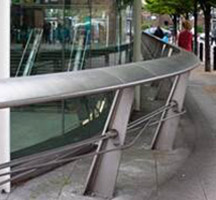 Vehicle barrier at Bermondsey underground station, London, UK in shot-peened stainless steel Vehicle barrier at Bermondsey underground station, London, UK in shot-peened stainless steel