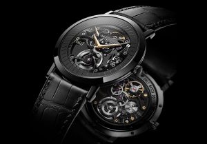 The Piaget Altiplano Skeleton black PVD watch.