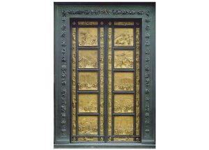 Cast bronze door from the 1400s, Ghiberti Paradise Baptistry Bronze Door, Dumo Cathedral, Florence