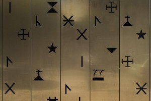 Detail of the “siglas poveiras” symbols in the cladding