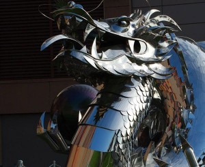 Head of Kevin Stone’s Chinese Imperial Water Dragon Stainless Steel sculpture