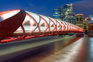 The Peace Bridge at night. Photograph from Heavy Industries.