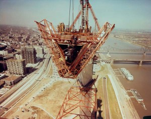 The Gateway Arch, St Louis, under construction in 1965 showing triangular cross section