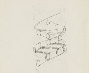 Watson and Crick’s sketch of DNA, 1953, showing a double helix