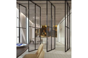 Screen made from pivoting doors, Nave Tower penthouse by Gal Marom Architects