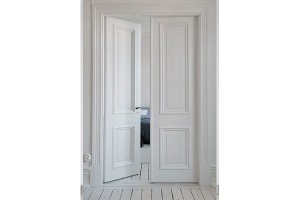 Classic European two-panelled double interior doors in painted timber
