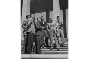 Eliel Saarinen at Cranbook Art Academy with son Eero Saarinen and other students. Photo by Charles Eames.