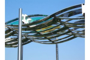Detail of the Stainless Steel Canopy, Mesa Art Centre, Arizona in polished 316 Stainless Steel and Glass.