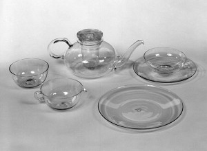 Wagenfeld’s glass tea service designed with the Czech graphic designer, Ladislav Sutnar in 1932 for Schott & Genossen Jenaer Glaswerke. Made 1884-present