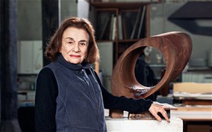 Beverly Pepper with one of her sculptures in her studio near the town of Todi in Italy Photo by Jonathan Frantini