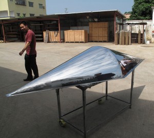 One of the diamond cones of the Cavalli façade during the fabrication stage