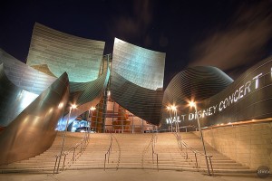 The sweeping entrance to the Walt Disney Concert Hall