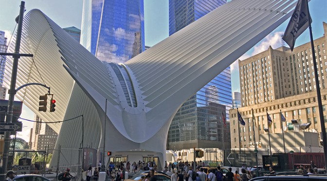 Calatrava at the World Trade Center – A contemplative tour of the Transportation Hub built on the site of the World Trade Center which was attacked by terrorists 11th September 2001.