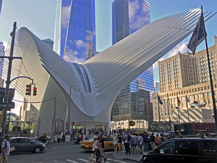 Calatrava at the World Trade Center - A contemplative tour of the Transportation Hub built on the site of the World Trade Center which was attacked by terrorists 11th September 2001.