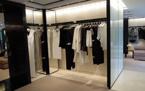 Interior Christian Dior retail fixtures in Black is Black mirror PVD coloured stainless steel for Christian Dior, Macau