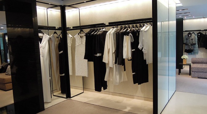 Polished black PVD stainless steel store fixtures and garment display for Christian Dior, Macau
