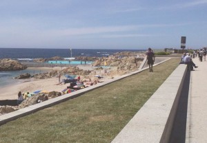 The beach and the avenue approaching the Swimming pool by Alvaro Siza, Leça da Palmeira, Portugal.