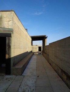 View within Swimming pool by Alvaro Siza, Leça da Palmeira, Portugal.