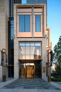 PVD stainless steel in Rose Gold Vibration is used for door reveals and window surrounds at the Shanghai Bund Financial Centre. - Architects: Foster & Partners; Heatherwick Studio - PVD: Double Stone Steel in partnership with John Desmond Ltd