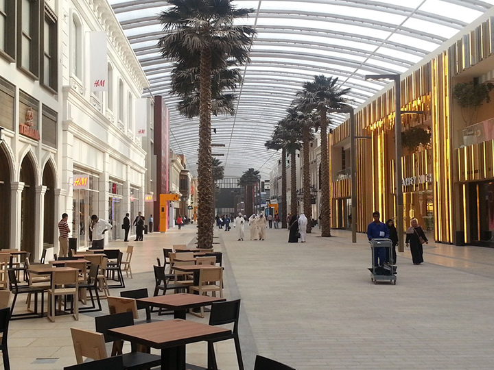 View of luxury boutiques in the Prestige mall inside The Avenues shopping  mall in Kuwait City, Kuwait.