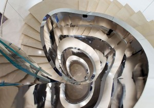 Looking down at the staircase, Christian Dior store Seoul, designed by Peter Marino