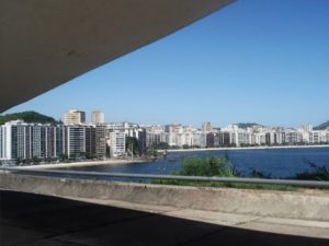 Looking across Guanabara Bay from Oscar Niemeyer’s Museu de Arte Contemporânea de Niterói, Brazil. Photography by Lola Adeokun