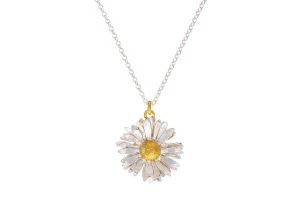 Silver daisy necklace with goldplated centre by Alex Monroe