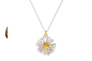 Silver daisy necklace with goldplated centre by Alex Monroe