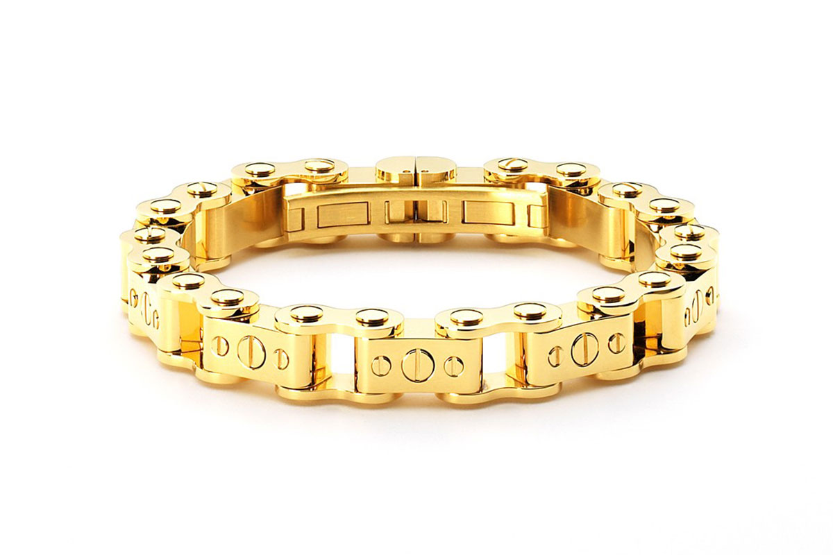 Stainless steel Gold PVD bicycle chain bracelet from Istana Stainless steel Gold PVD bicycle chain bracelet from Istana