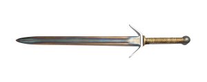 A tempered sword. Made of 5160 carbon steel the edge has been tempered slightly harder than a hammer.