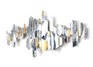 Curtis Jere Wall Sculpture in Mirror Stainless Steel, Chrome and Copper