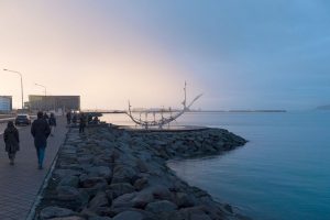 Sun Voyager sculpture by Jón Gunnar Árnason as seen adjacent to Sæbraut. Photograph by Benjamin Low, Polarsteps.