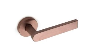 Lever handle in PVD coloured stainless steel. PVD is a more environmentally friendly alternative to chrome plating as it does not produce a toxic waste product.