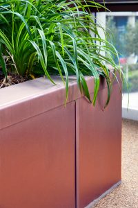 Custom Box Planters in Double Stone Steel PVD colored stainless steel Bronze Sandblasted