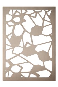 S&G Laser-cut screen Urban Flow, a multi-directional pattern, in Double Stone Steel PVD colored stainless steel Almond Gold Brush
