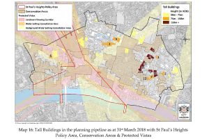 Tall Buildings in the planning pipeline as at 31st March 2018 from Tall buildings in the City of London Part 2, Published by The City of London Corporation; Department of The Built Environment on September 2018.