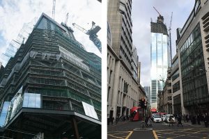 22 Bishopsgate during different stages of construction. We can observe the sequence in the construction of the main elements of the buildings: the core, the steel frame and the cladding. Photographs by Antonio Moll