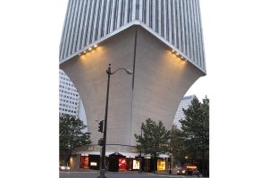 The reinforced concrete base of the Rainier Tower in Seattle, designed by Minoru Yamasaki, an architect renowned for the style of New Formalism architecture. Photograph by VasSlav.