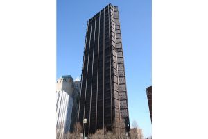 U.S. Steel Tower in Pittsburgh, Pennsylvania. The building is 64 stories high with an acre of office space on each floor and is constructed from Cor-Ten steel. Photography by Derek Jensen.