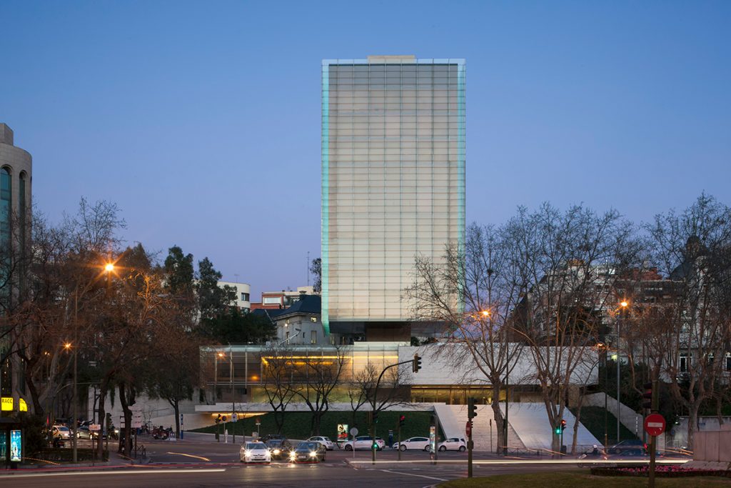 The Castelar Building, Madrid, Spain – a glass lantern floating above the Paseo de la Castellana